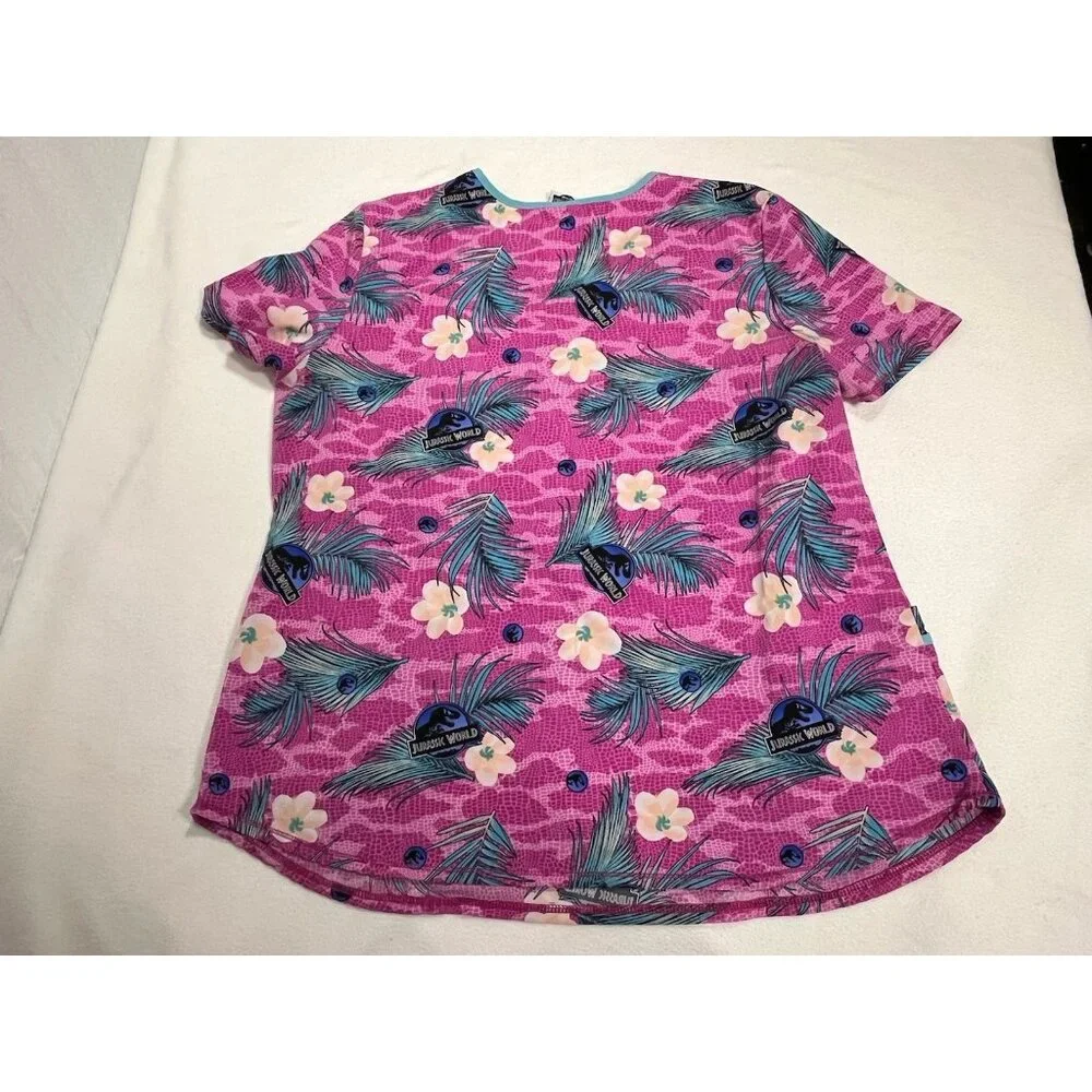 Jurassic World Nurse Scrub Top Men’s XL Tropical Palm Print Medical - Picture 11 of 14